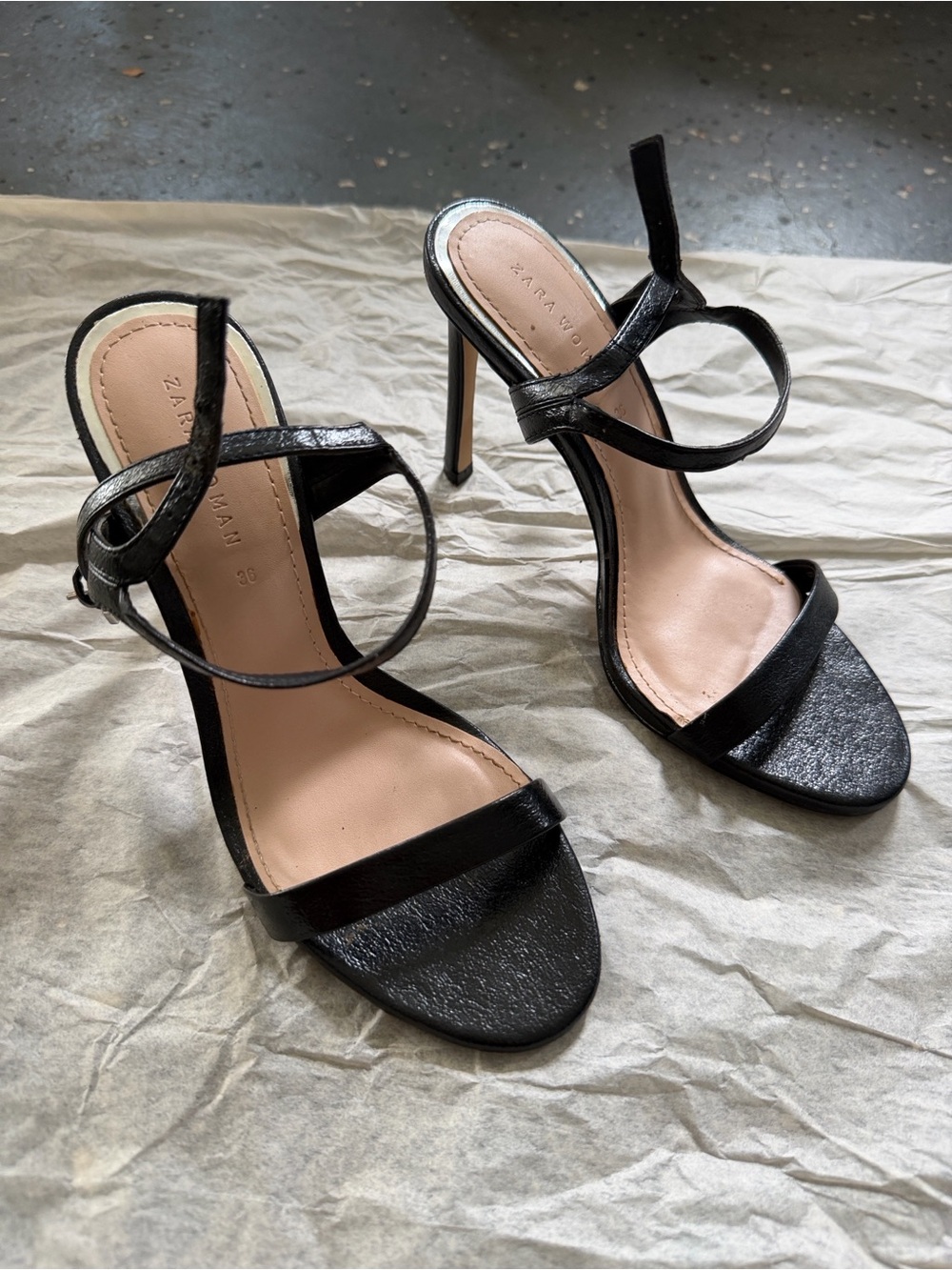 Zara Black Double-Strap Ankle Sandals